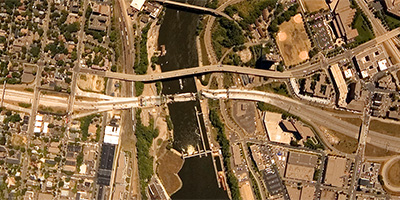 Collapsed I-35W bridge from 3,000 ft.