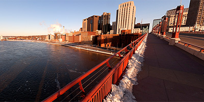 Spring flooding on the Mississippi River in St. Paul, Minnesota