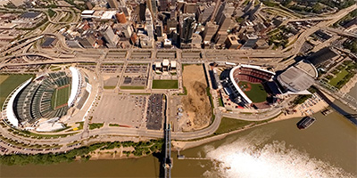 Over north end of the James Roebling Suspension Bridge