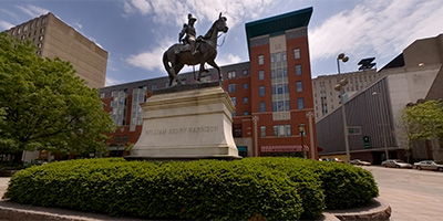 William Henry Harrison statue in downtown Cincinnati.