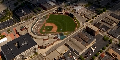 Over Cooper Park in downtown Dayton, Ohio.