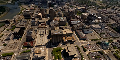 Over Montgomery County Court in downtown Dayton, Ohio.
