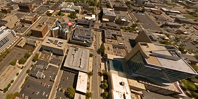 Over Town St. & 5th St. in downtown Columbus, Ohio.
