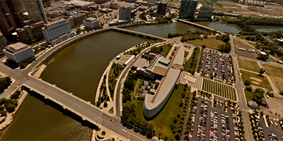 Over Veterans Memorial near downtown Columbus, Ohio.
