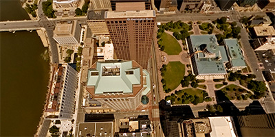 Above the Vern Riffe Center in downtown Columbus, Ohio.