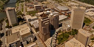 Over Lafayette St. and Pearl St. in downtown Columbus, Ohio.