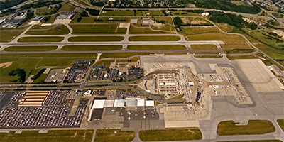 Over the Port of Columbus International Airport (CMH) in Columbus, Ohio.
