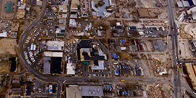 360 degree panorama from a helicopter over downtown Biloxi after Hurricane Katrina.