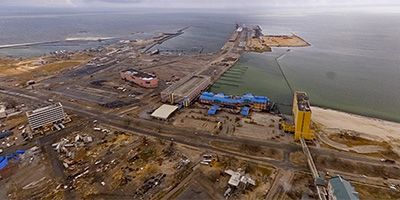 360 degree photo from a helicopter over Gulfport after Hurricane Katrina.