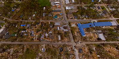 Aerial panorama of downtown Long Beach after Hurricane Katrina.