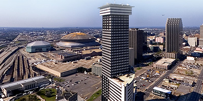 360 degree aerial panorama of downtown New Orleans after Katrina.