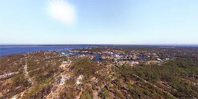 Aerial panorama of St. Louis Bay from Pass Christian after Hurricane Katrina.