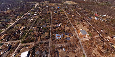 360 degree aerial panorama over  Waveland after Hurricane Katrina.