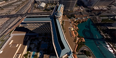 Directly over Bellagio on the Las Vegas Strip