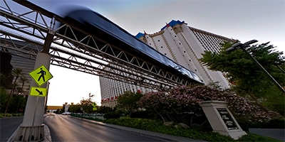 Under the tram between Luxor and Excalibur