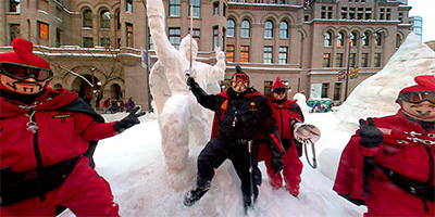 Vulcans with Vulcan snow sculpture,