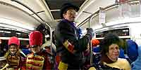 Busload of fairy tale characters after Holidazzle.