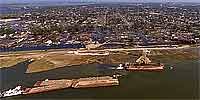 Aerial panorama of repair work on the Industrial Canal levee in New Orleans after Katrina.