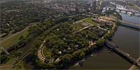 Boom Island and Nicollet Island on the Mississippi River.